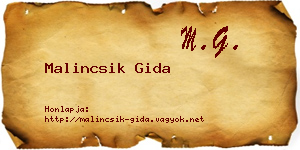 Malincsik Gida névjegykártya